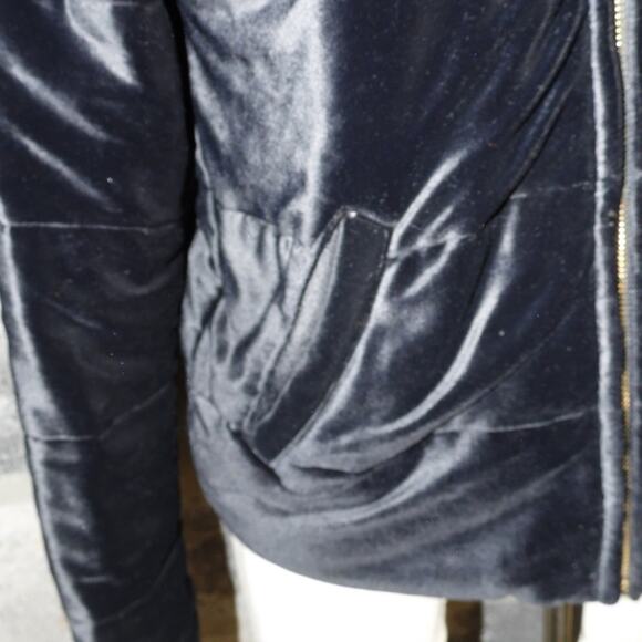 RALPH LAUREN size S black quilted hooded velour zip front jacket - Picture 3 of 6